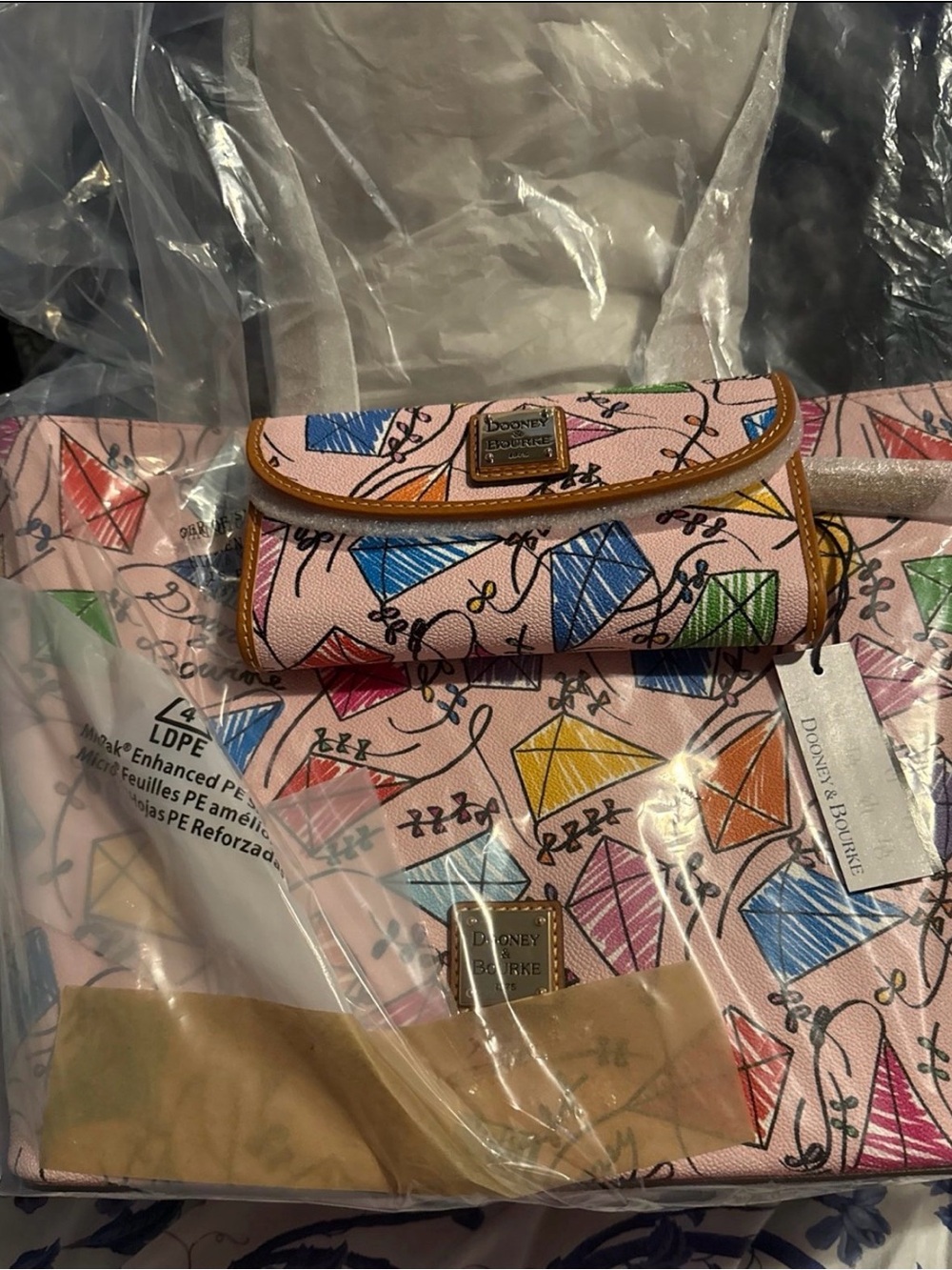 Dooney & Bourke Pink Kites Print Wallet Clutch with Multicolor Accents